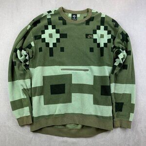 Nike SB Men Sweater Medium Green Geometric Icon Nomad Fleece Crewneck BV0877-222